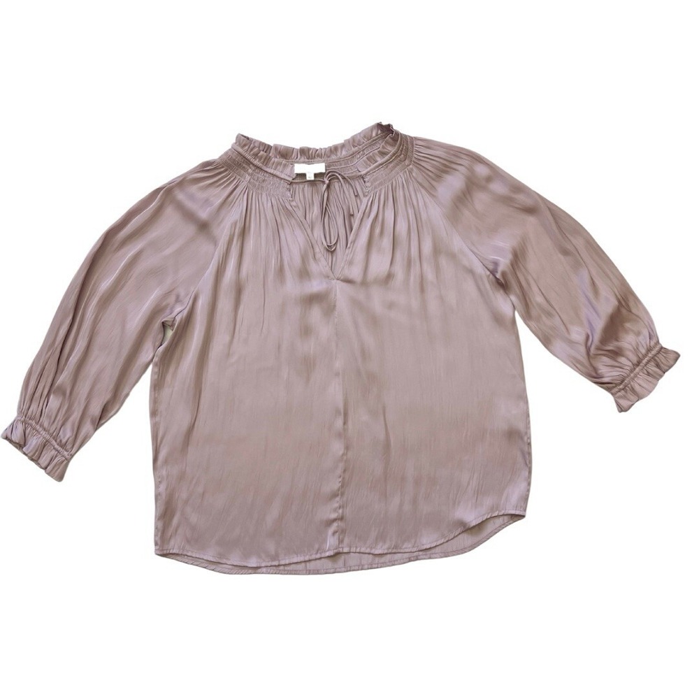 Lucky Brand Women's 3/4 Sleeve Crew Neck Front Tie Blouse Ruffled Cuff Sz‎ Small